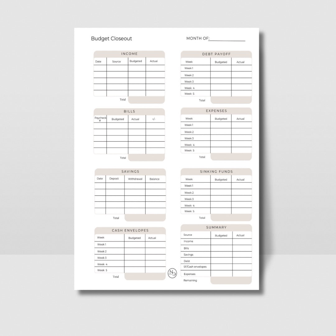 Budget Closeout Digital Download