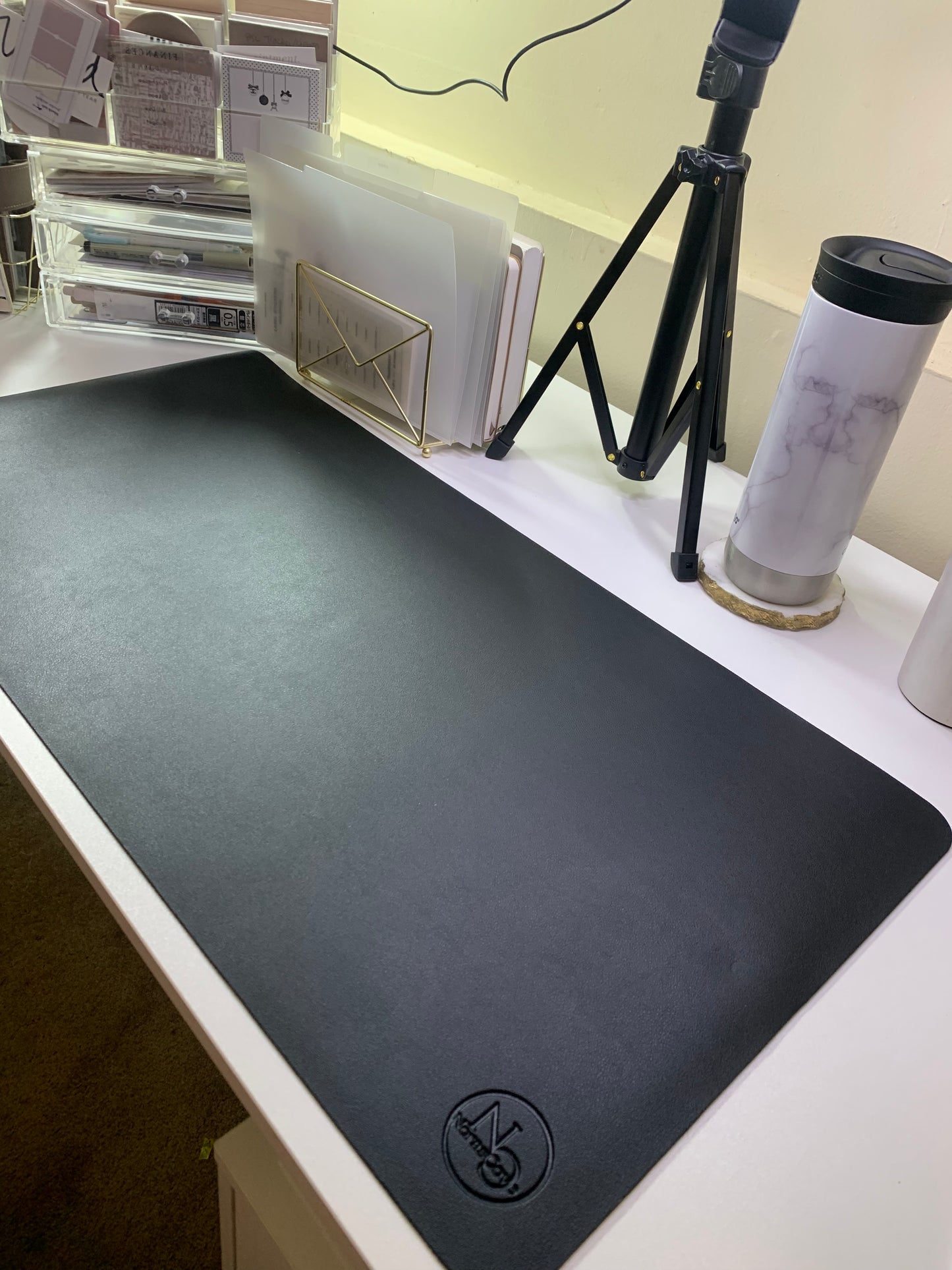 Black leather desk mat