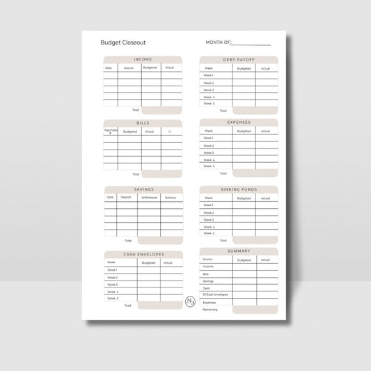 Budget Closeout Digital Download