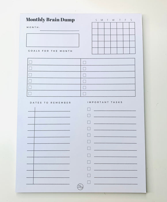 Monthly Brain Dump note pad