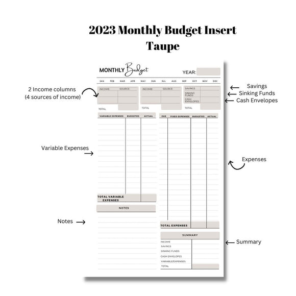 DIGITAL DOWNLOAD 2023 MONTHLY BUDGET | TAUPE